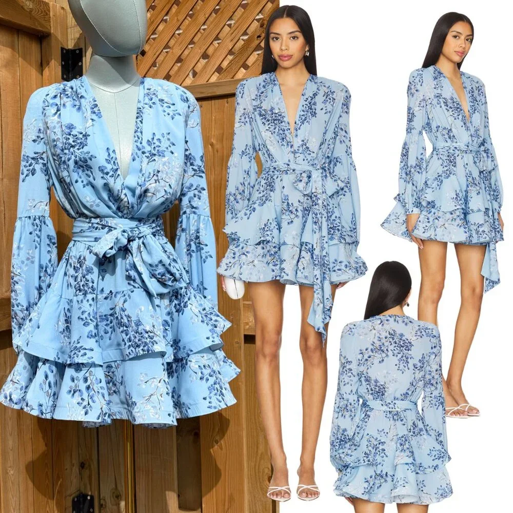 🆕 BRONX & BANCO 🧿 NWOT Bedouin Blue Poppy Tiered Mini Dress - Sz XS US